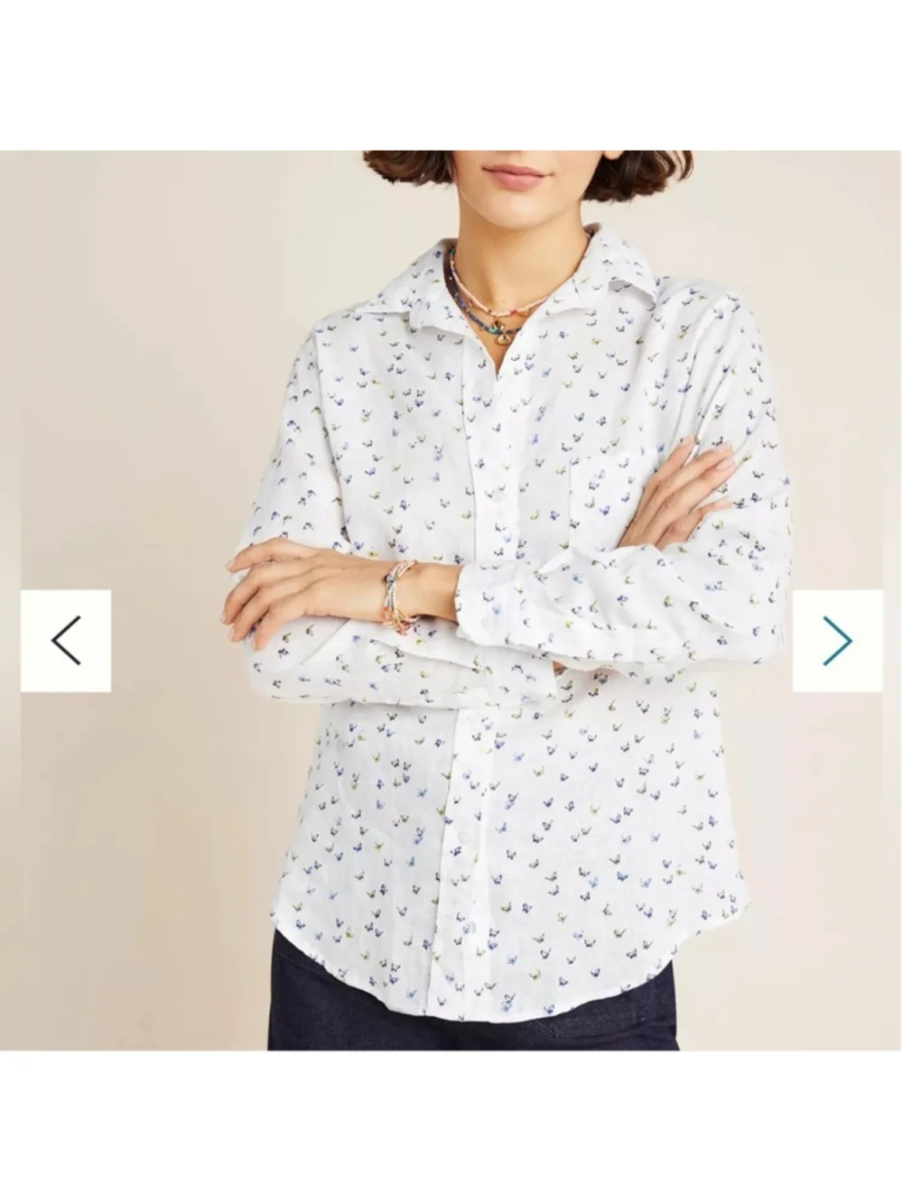 Anthro Grayson linen shirt Womens Medium Butterfly Buttondown casual Feminine - Picture 3 of 14